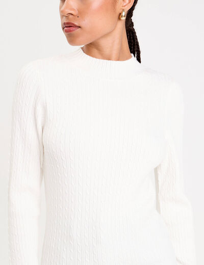 Pull col montant torsades ecru femme