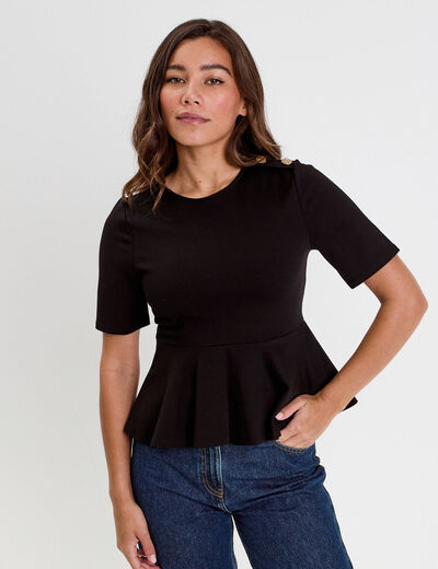 Top cintré col rond manches longues noir femme