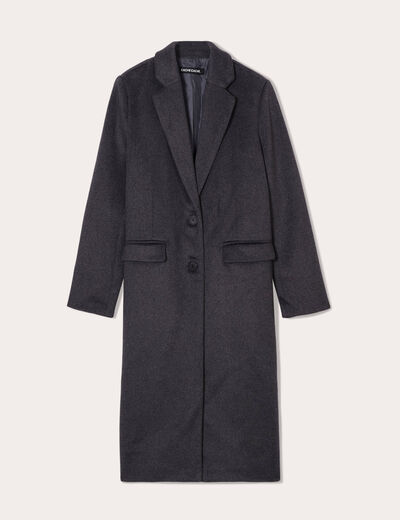 Manteau droit long boutonné gris foncé femme