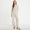 Pantalon large taille &eacute;lastiqu&eacute;e beige femme