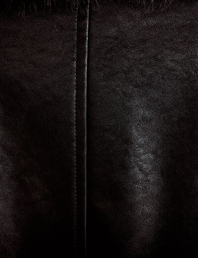 Veste droite similicuir col tailleur noir femme