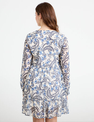 Robe droite col v manches longues blanc femme