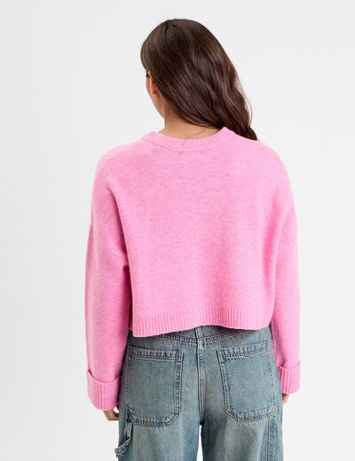 Pull cropped manches longues rose femme