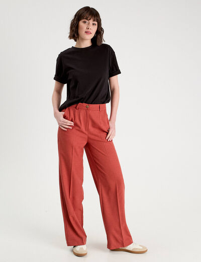 Pantalon droit large pinces vieux rose femme