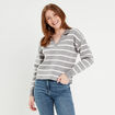 Pull manches longues col polo gris clair femme