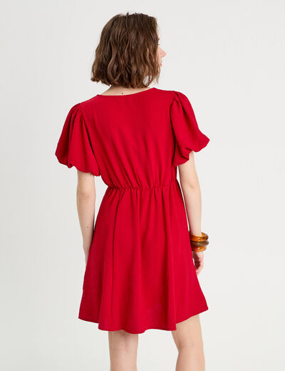 Robe trapèze manches ballons rouge femme