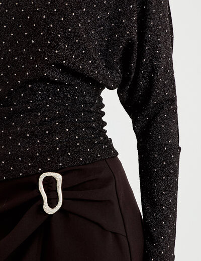 Top droit col bateau manches longues noir femme