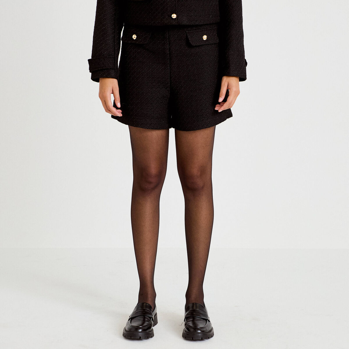 Short en tweed noir femme