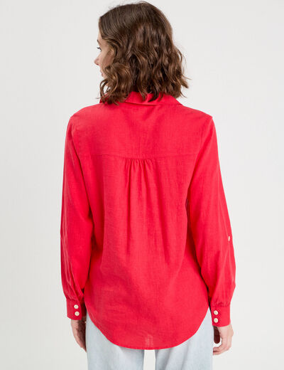 Chemise manches longues contenant du lin rouge femme