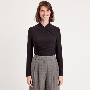 blouse satin drape noir femme Blouse satin drapé noir femme