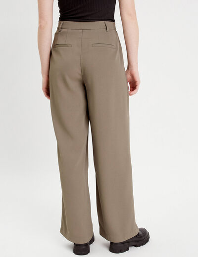 Pantalon large à pinces vert kaki femme