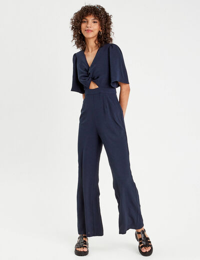 Combinaison pantalon nouée bleu marine femme