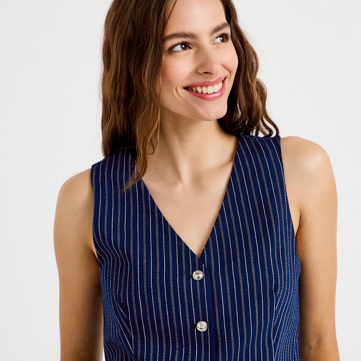 Gilet ajust&eacute; sans manches col rond bleu femme