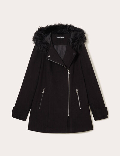 Manteau droit avec capuche noir femme