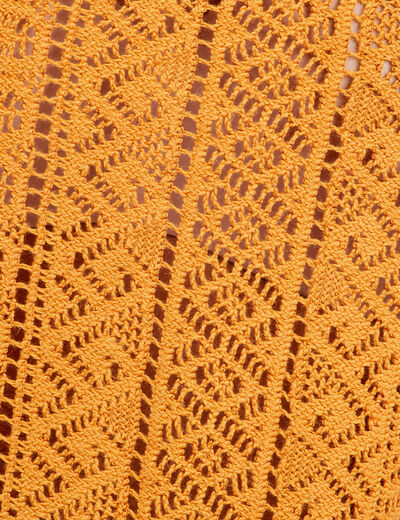 T-shirt manches courtes ajouré jaune moutarde femme