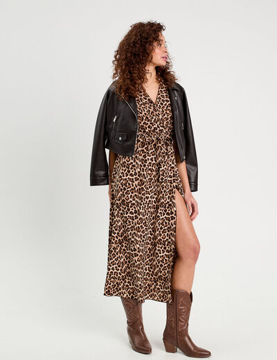 Robe longue évasée ceinturée noir femme