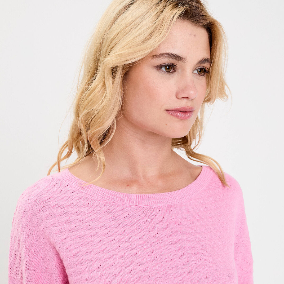 Pull col bateau rose femme