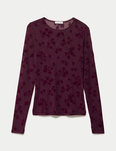 T-shirt ajust&eacute; manches longues prune femme