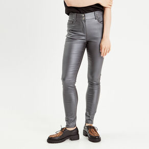 Pantalon skinny enduit gris foncé femme