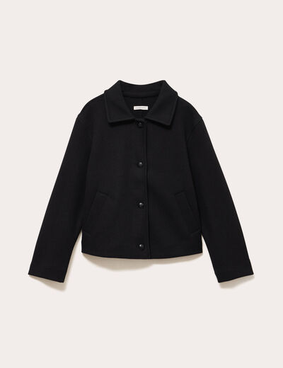 Veste droite courte col classique noir femme