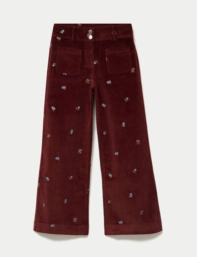 Pantalon bootcut taille haute velours marron femme