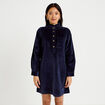 Robe &eacute;vas&eacute;e velours col montant bleu marine femme