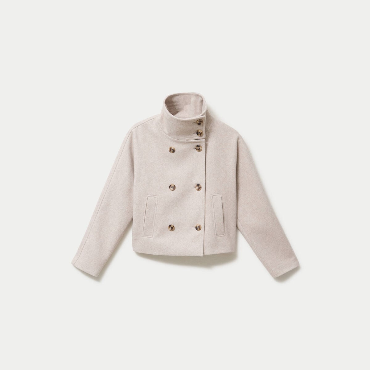 Caban court col montant beige femme