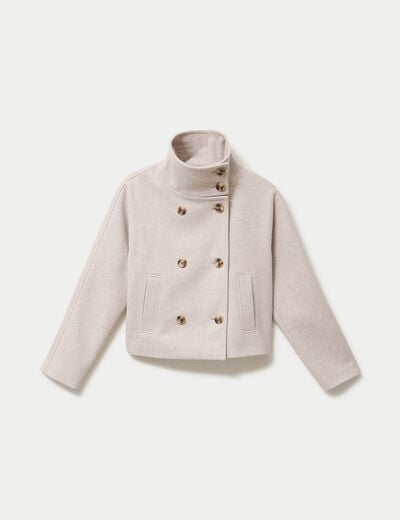 Caban court col montant beige femme