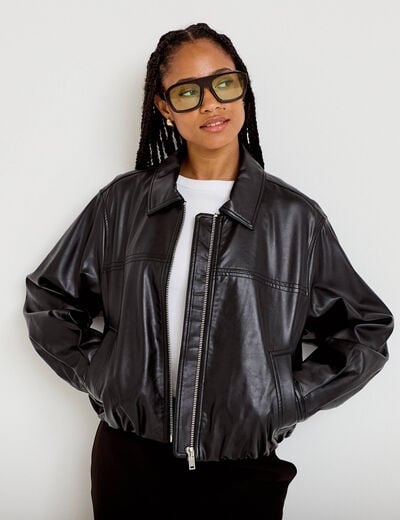 Veste effet boule manches longues noir femme