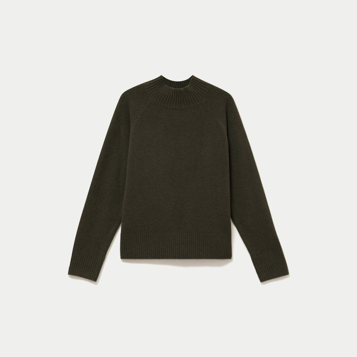 Pull col montant manches longues vert kaki femme