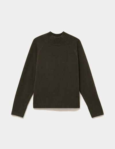 Pull col montant manches longues vert kaki femme