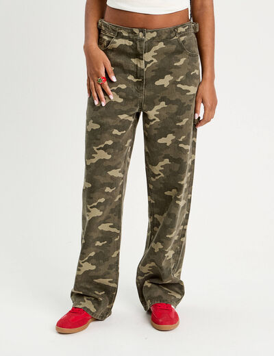 Pantalon large boucles taille vert kaki femme