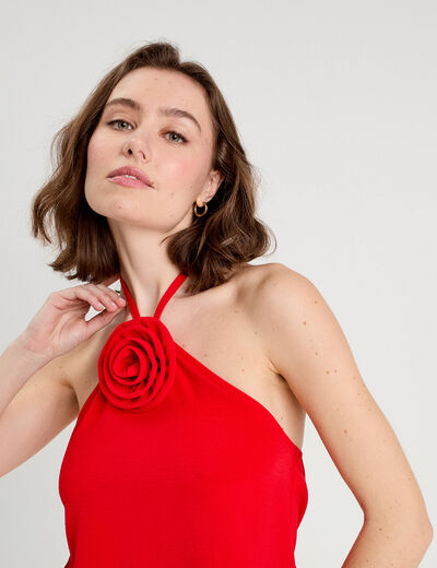 Caraco détail fleur rouge fluo femme