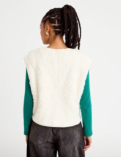 Gilet sans manches effet polaire ecru femme