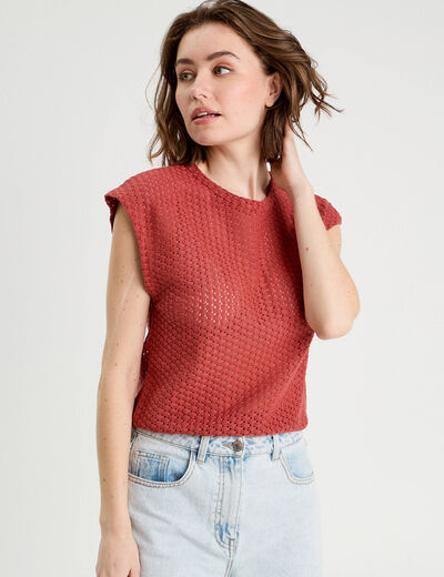 Débardeur ajouré vieux rose femme