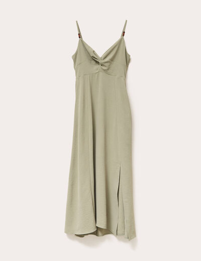 Robe longue &eacute;vas&eacute;e fendue vert kaki femme