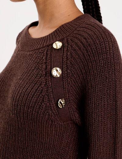 Robe pull d&eacute;tails de boutons marron fonc&eacute; femme