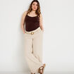 Pantalon large avec ceinture amovible beige femme