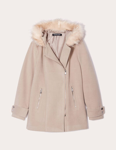Manteau droit avec capuche beige femme
