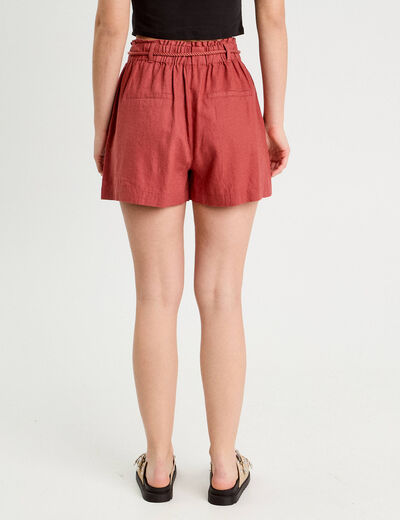 Short regular contenant du lin vieux rose femme