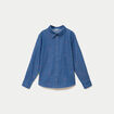 Chemise droite en jean col am&eacute;ricain denim stone femme
