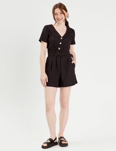 Combishort ceinturée noir femme