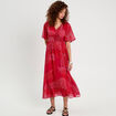 Robe longue évasée col en V rouge femme