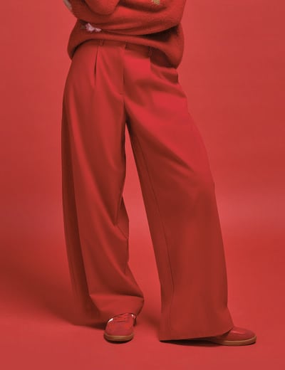 Pantalon barrel taille standard rouge femme