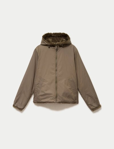Parka r&eacute;versible &agrave; capuche taupe femme