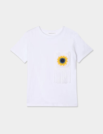T-shirt poche crochet blanc femme