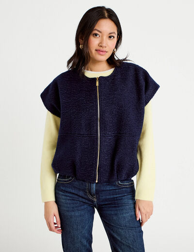 Veste oversize sans manches col rond bleu marine femme