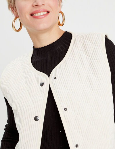 Gilet sans manches velours ecru femme