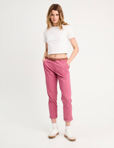 Pantalon chino 7/8ème vieux rose femme