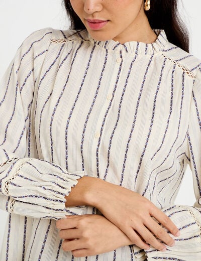 Blouse ajour&eacute;e manches longues blanc femme